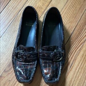 Stuart Weitzman Brown Woven Leather Loafers